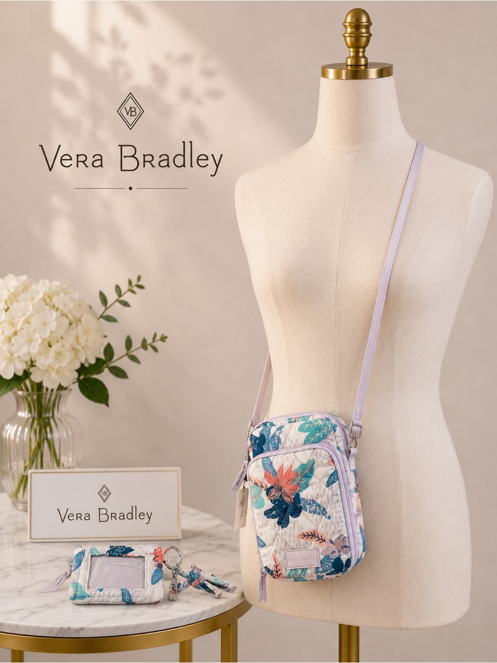 Set of 2 Vera Bradley Lilac Floral Crossbody Bag and Card Holder - NWT